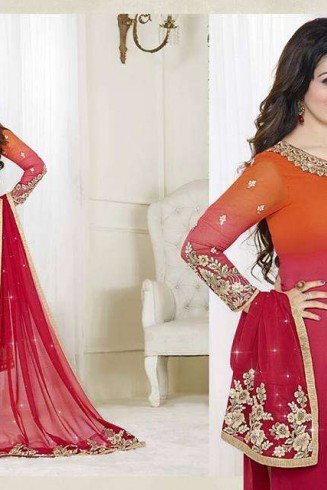 21053 RED AND ORANGE FIONA AYESHA TAKIA PARTY WEAR SALWAR SUIT