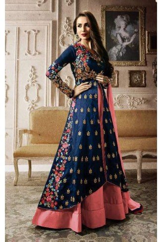 Malaika Arora Bollywood Dress Blue Silk Gown