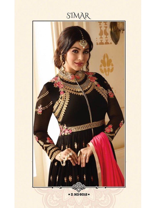 ZGS9012 BLACK GLOSSY SIMAR HEAVY EMBROIDERED AYESHA TAKAI ANARKALI STYLE GOWN