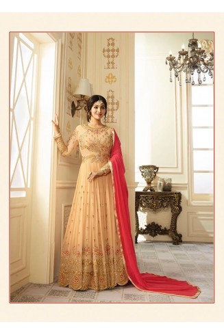 9013 PEACH GLOSSY SIMAR HEAVY EMBROIDERED AYESHA TAKAI ANARKALI STYLE GOWN