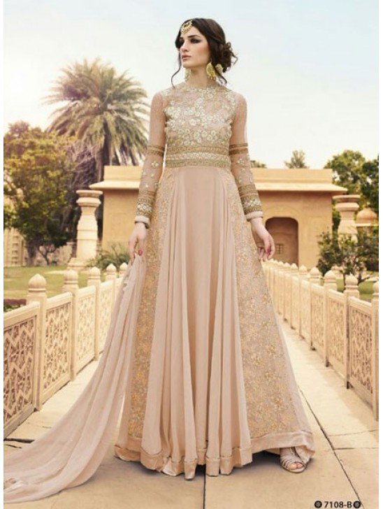 7108-B PEACH GLOSSY WEDDING WEAR ANARKALI GOWN