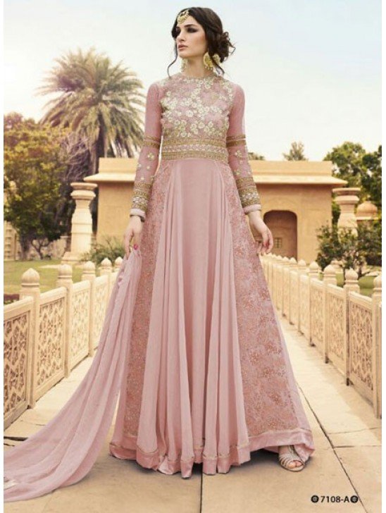 PINK GLOSSY WEDDING WEAR LEHENGA GOWN