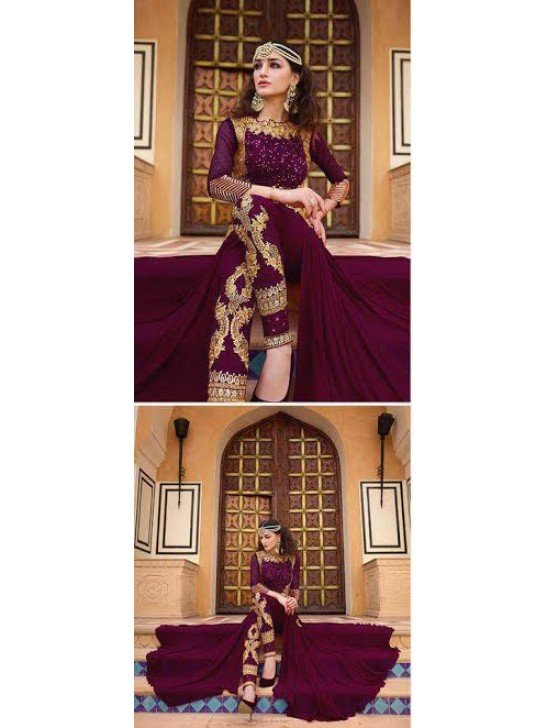 Plum Party Dress Long Frock Wedding Wear