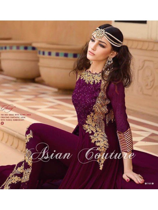 Plum Party Dress Long Frock Wedding Wear