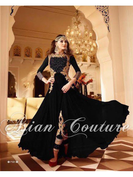 7101-B BLACK GLOSSY PARTY WEAR GEORGETTE DRESS