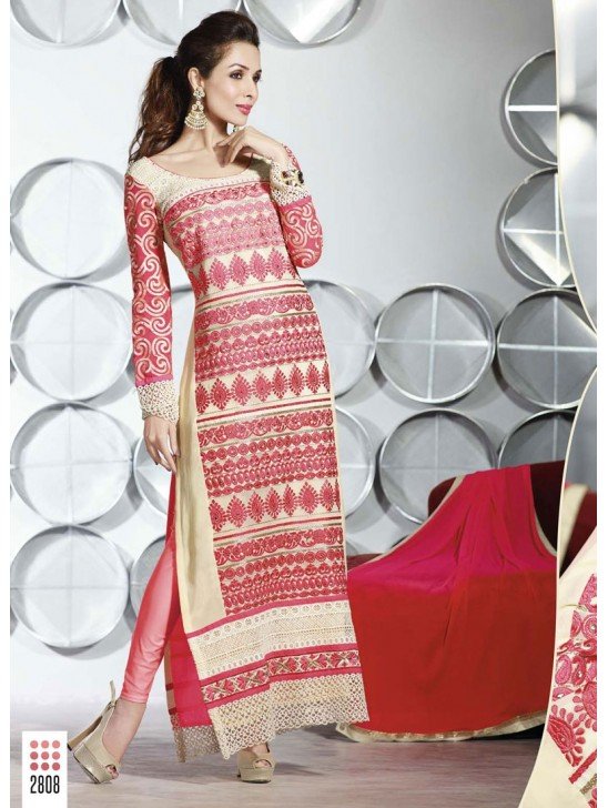 Pink Pakistani Style Long Kameez Malaika Arora Khan Suit