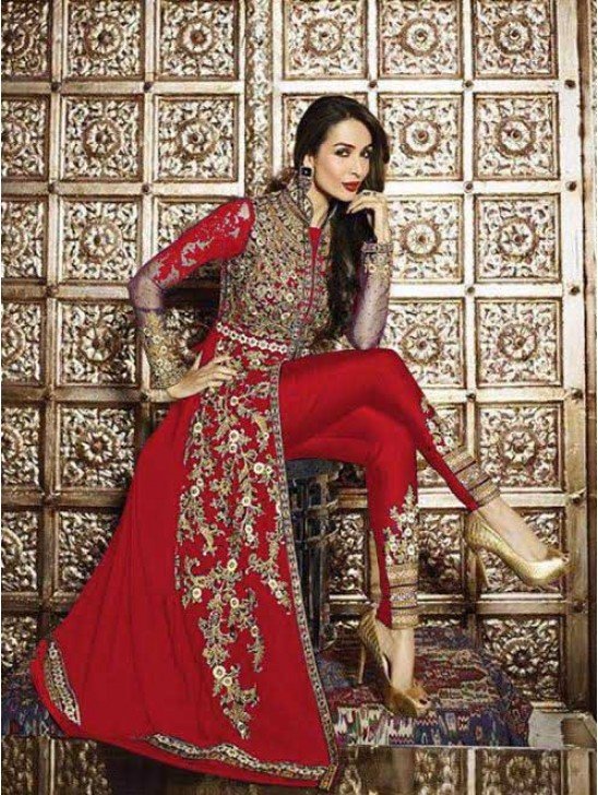 RED GLOSSY DRESS MALAIKA ARORA WEDDING WEAR