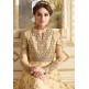 GOLDEN CREAM INDIAN & PAKISTANI DESIGNER PARTY AND WEDDING WEAR FANCY ANARKALI GOWN