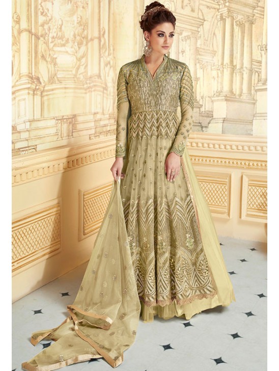 STUNNING MEHNDI INDIAN & PAKISTANI DESIGNER PARTY AND WEDDING WEAR FANCY ANARKALI GOWN