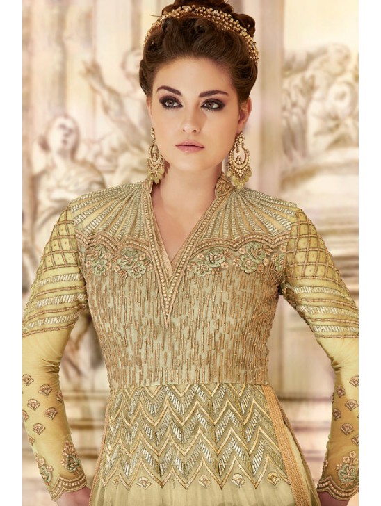 STUNNING MEHNDI INDIAN & PAKISTANI DESIGNER PARTY AND WEDDING WEAR FANCY ANARKALI GOWN