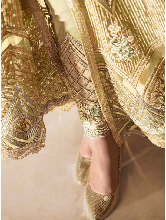 STUNNING MEHNDI INDIAN & PAKISTANI DESIGNER PARTY AND WEDDING WEAR FANCY ANARKALI GOWN