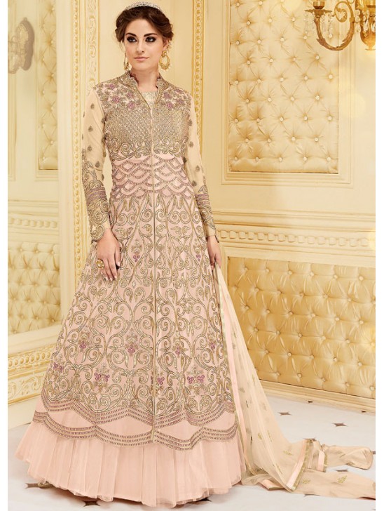 BLUSH PINK INDIAN & PAKISTANI DESIGNER PARTY AND WEDDING WEAR FANCY ANARKALI GOWN