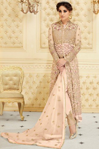 BLUSH PINK INDIAN & PAKISTANI DESIGNER PARTY AND WEDDING WEAR FANCY ANARKALI GOWN