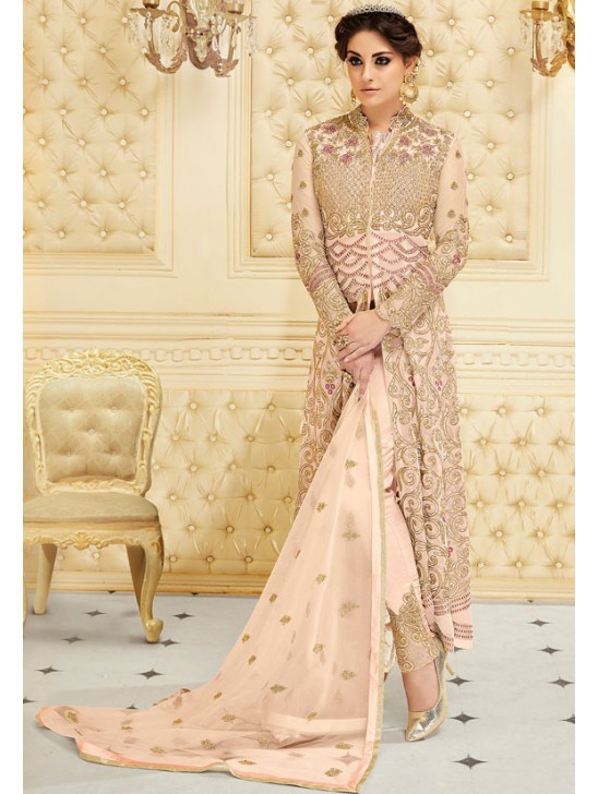 BLUSH PINK INDIAN & PAKISTANI DESIGNER PARTY AND WEDDING WEAR FANCY ANARKALI GOWN