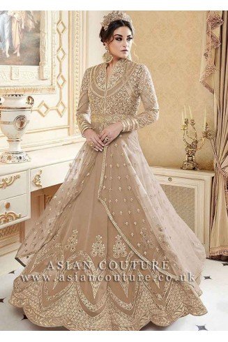 BEIGE INDIAN MAXI EVENING WEDDING DRESS