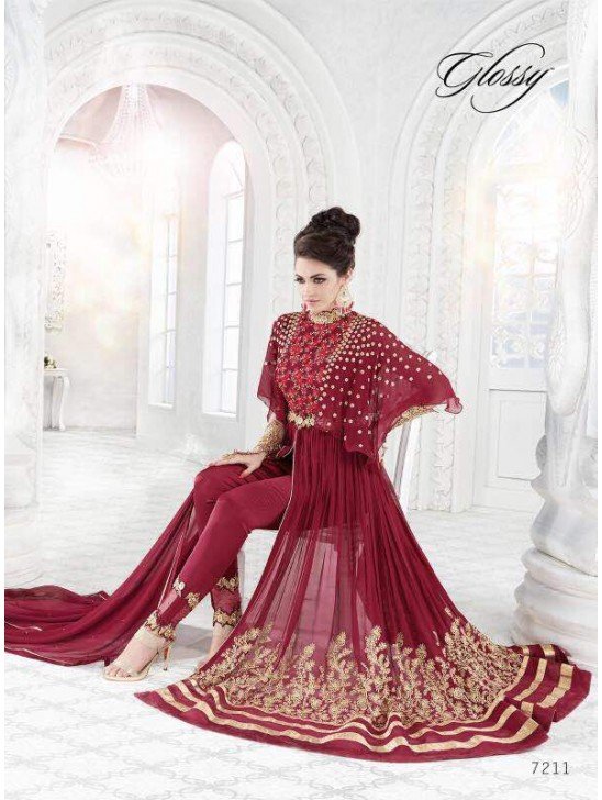 7211 MAROON GLOSSY SAPPHIRE WEDDING WEAR DESIGNER DRESS