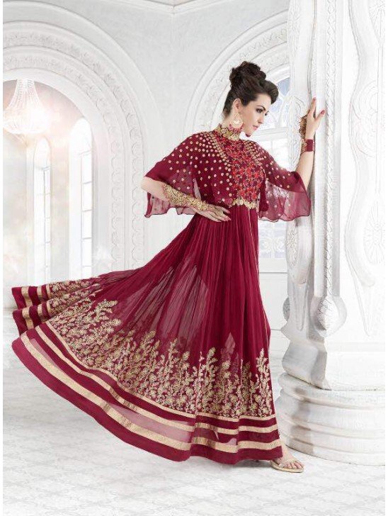 7211 MAROON GLOSSY SAPPHIRE WEDDING WEAR DESIGNER DRESS