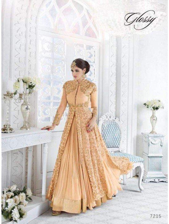 7215 PEACH GLOSSY SAPPHIRE WEDDING WEAR DESIGNER DRESS