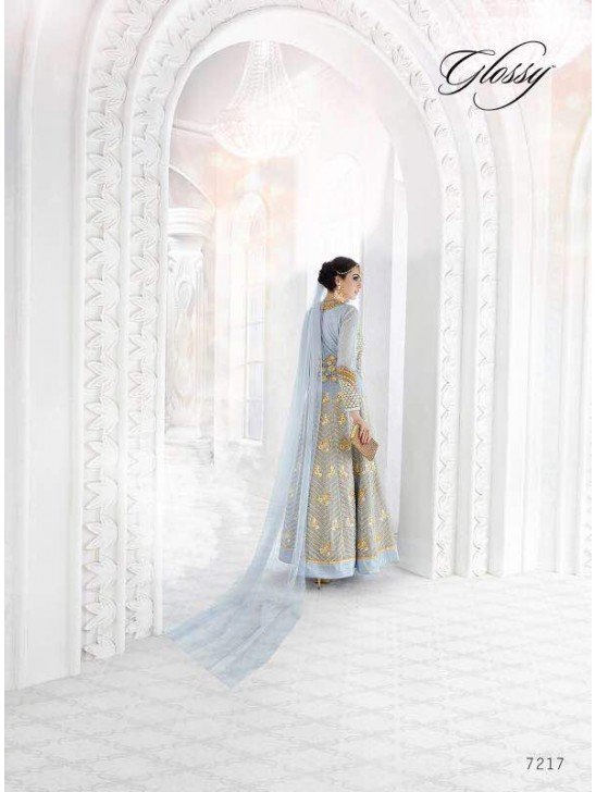 7217 CREAM GLOSSY SAPPHIRE WEDDING WEAR DESIGNER DRESS