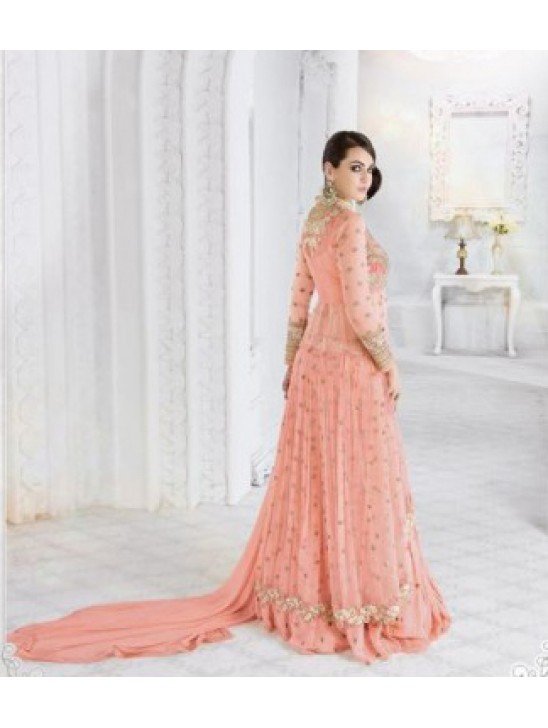 7210-C LIGHT PEACH GLOSSY SAPPHIRE WEDDING WEAR DESIGNER DRESS