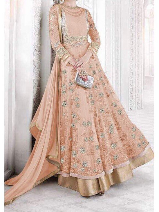 7209-C PEACH GLOSSY SAPPHIRE MAXI WEDDING ANARKALI SUIT