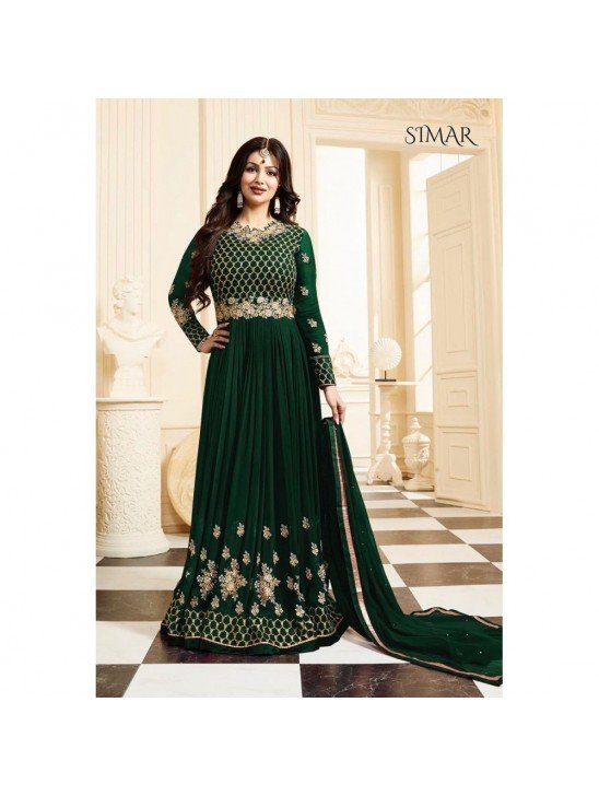 Green Glossy Dress Anarkali Gown