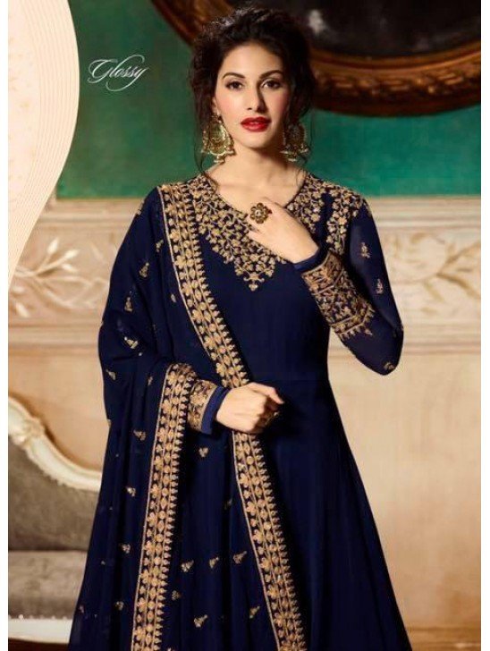 Navy Blue Indian Long Party & Mehndi Wear Gown