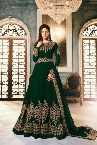 Green Indian Pakistani Wedding Wear Floor Length Anarkali Gown