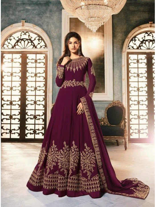Plum Heavy Embellished Indian Wedding Anarkali Dress
