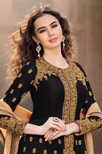 Black Indian Gown Heavy Embroidered Anarkali Dress