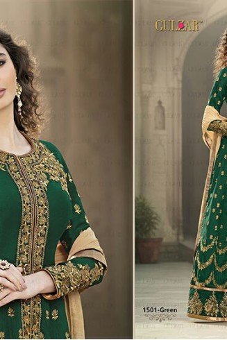 Green Banglori Silk Gown Indian Designer Anarkali Dress