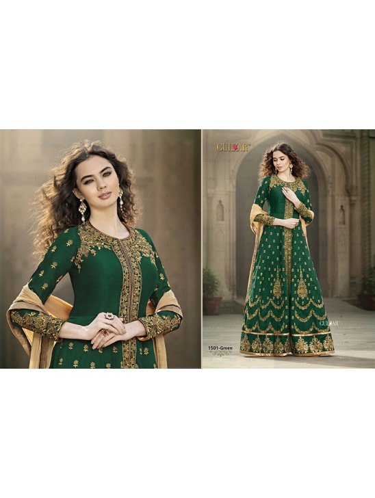 Green Banglori Silk Gown Indian Designer Anarkali Dress