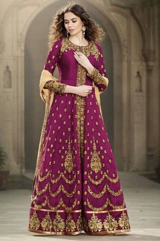 Magenta Embroidered Anarkali Suit Pakistani Wedding Dress