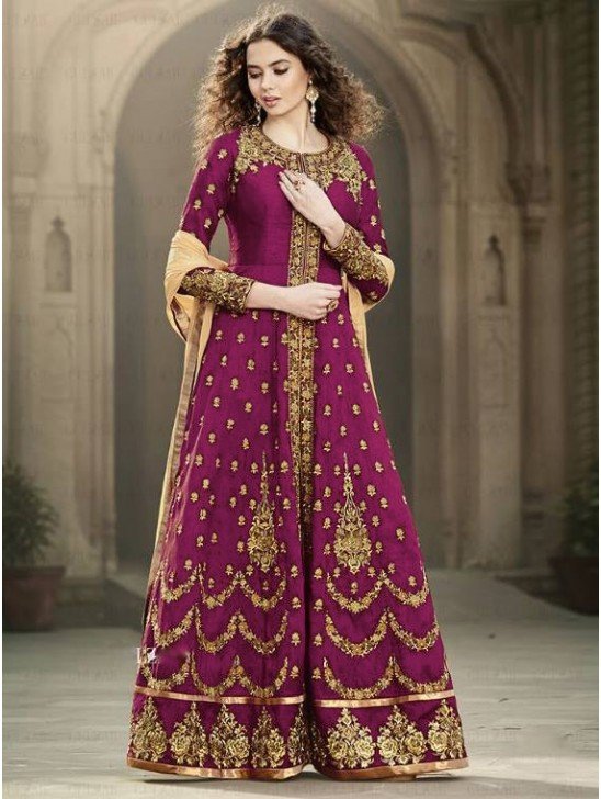 Magenta Embroidered Anarkali Suit Pakistani Wedding Dress