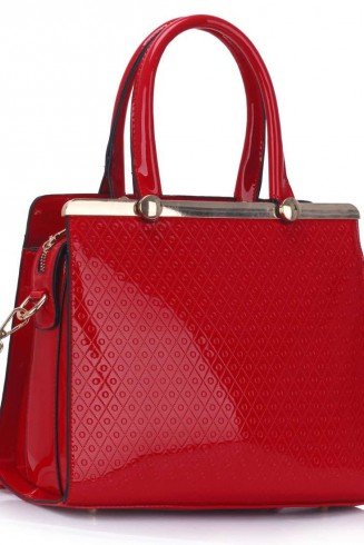 LS00259 - Red Metal Frame Top Grab Tote Bag