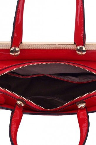 LS00259 - Red Metal Frame Top Grab Tote Bag