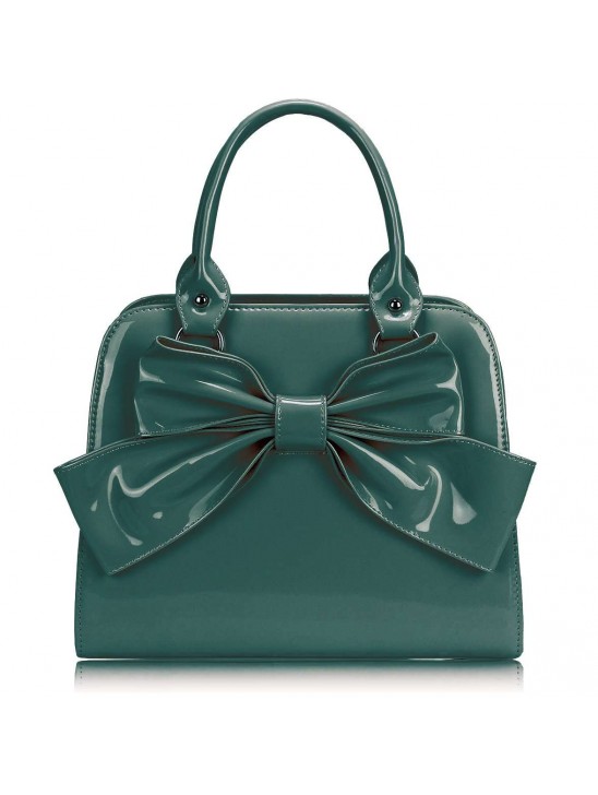 LS005- Teal Patent Bow Tote Bag