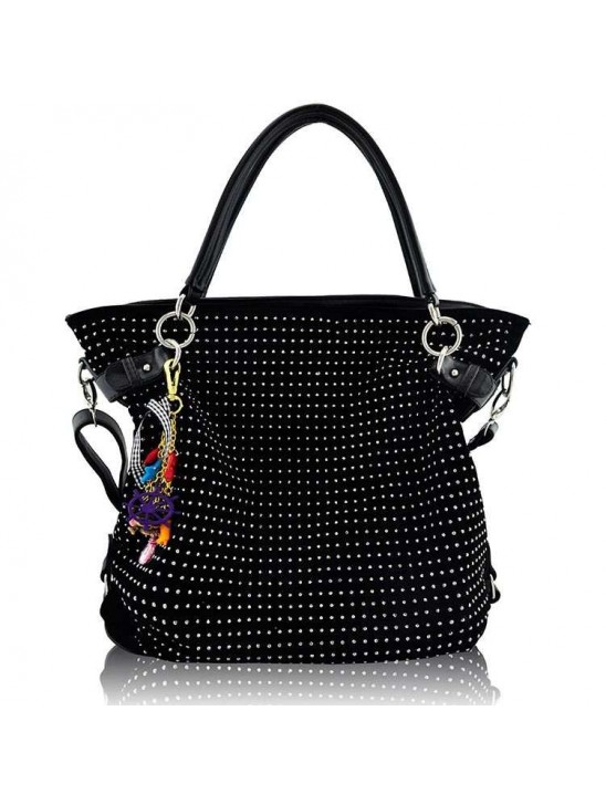 LS8001 - Black Diamante Tote Shoulder Designer Handbag