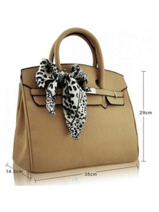 LS00141C TAN FASHION SCARF TOTE HANDBAG