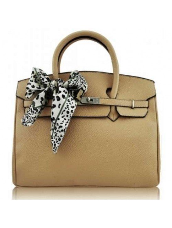 LS00141C TAN FASHION SCARF TOTE HANDBAG