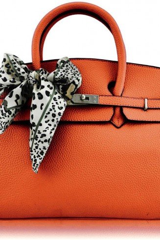 LS00141D - Orange Fashion Scarf Tote Designer Handbag