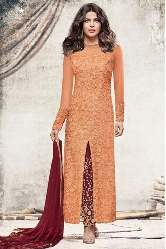 5192 ORANGE HEROINE STARDIVA PRIYANKA CHOPRA GEORGETTE STRAIGHT SUIT