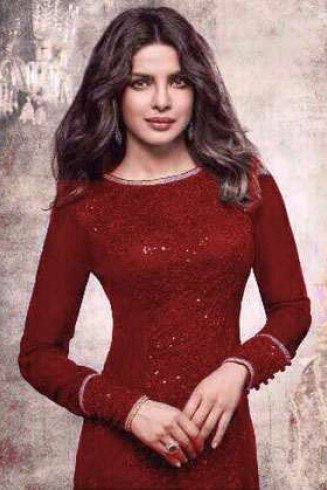 H5149A - RED HEROINE PRIYANKA CHOPRA HIT SALWAR KAMEEZ