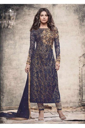 5155 SAILOR BLUE HEROINE STARDIVA PRIYANKA CHOPRA GEORGETTE STRAIGHT SUIT