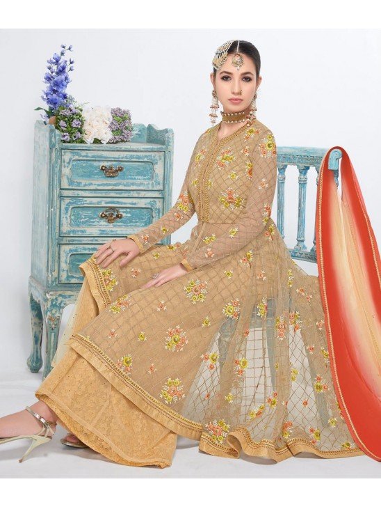 BEIGE INDIAN WEDDING AND PARTY PALAZZO SUIT