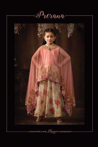 8078 PEACH AND CREAM KARMA FLORAL PRINTED PARTY WEAR INDIAN DESIGNER ANARKALI SUIT FOR GIRLS