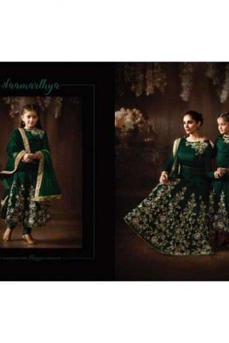 Eid Party Wedding Green Matching Mother Daughter Designer Suit