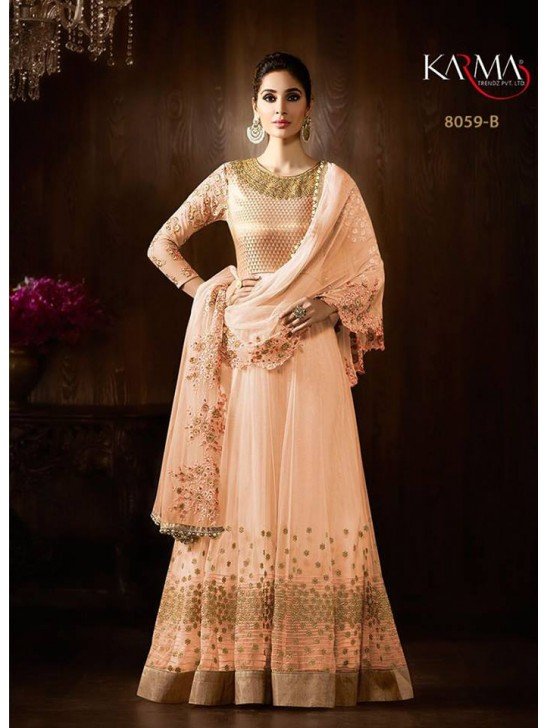 8059-B PEACH KARMA HEAVY GOLD EMBROIDERED WEDDING WEAR GOWN