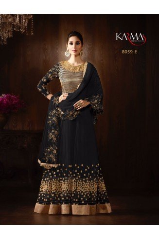 8059-E BLACK KARMA HEAVY GOLD EMBROIDERED WEDDING WEAR GOWN