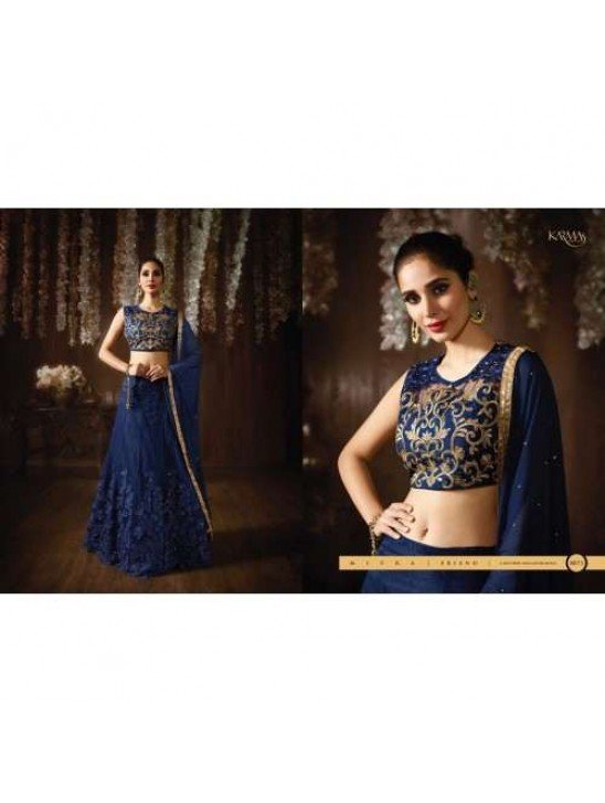 8073 NAVY BLUE KARMA HEAVY GOLD EMBROIDERED WEDDING WEAR DESIGNER LEHENGA